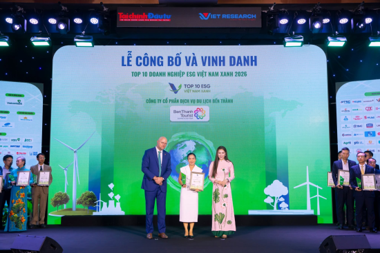 BenThanh Tourist đạt Top 10 doanh nghiệp ESG Việt Nam Xanh 2026 ngành Du lịch